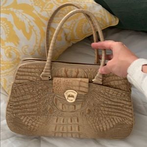 Classic Brahmin cream embossed satchel bag